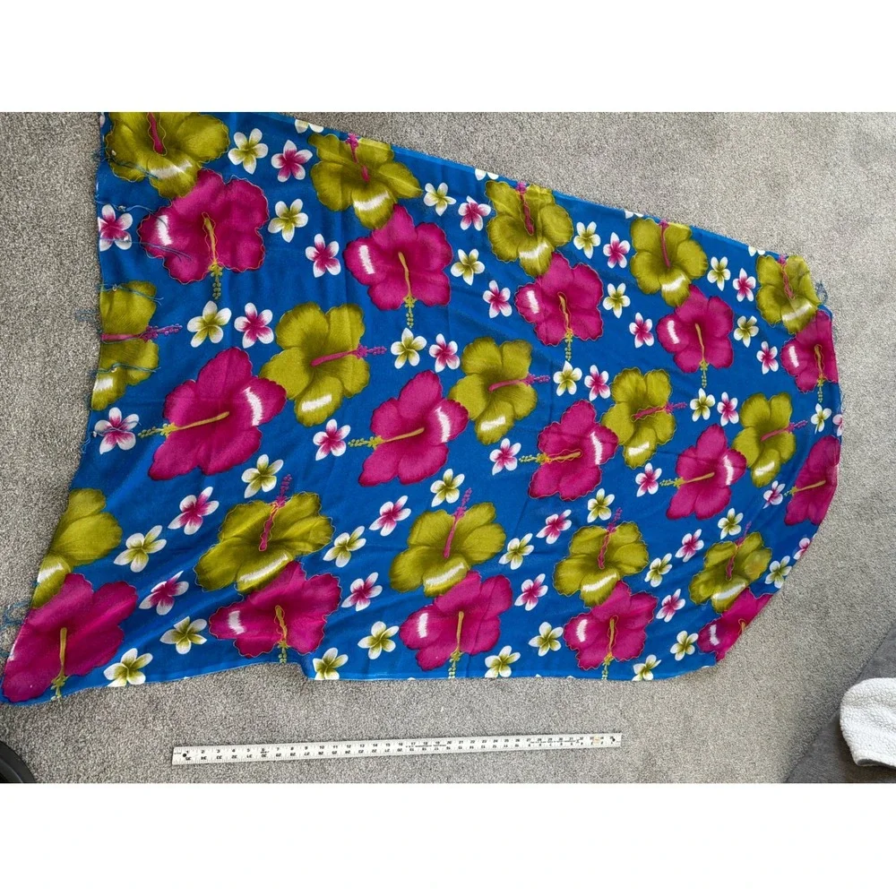 Banana Moon Y2K Tropical Floral Sarong Wrap Skirt Hibiscus Fringe Beach Cover Up